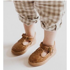 Consciously Baby Leather Woven T-Bar with Hard Sole for little walkers.